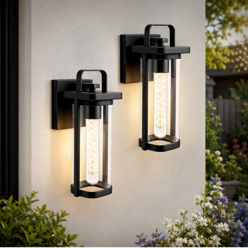 2 Pack  11”h 1-light Matte Black Outdoor Wall Lights, Outdoor Wall Sconce With Clear Glass(bulb Not Include)