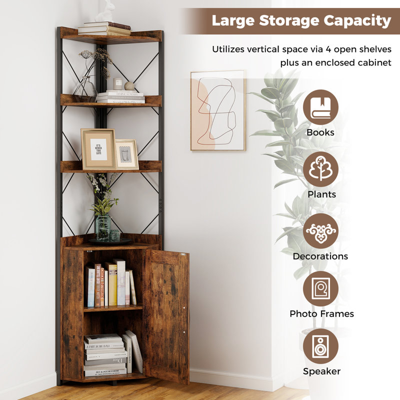 180cm H x 38cm W Metal Corner Bookcase, Brown