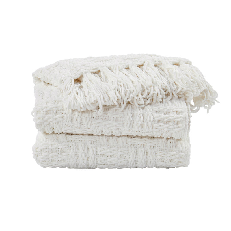 Jeté en tweed torsadé, Blanc antique, 50 po x 60 po