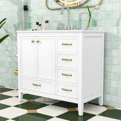 Meuble-lavabo autoportant à plusieurs niveaux avec lavabo résistant aux taches, rangement polyvalent