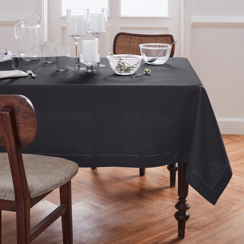 Medium Weight Hemstitch Linen Tablecloth, 90" x 60", Charcoal
