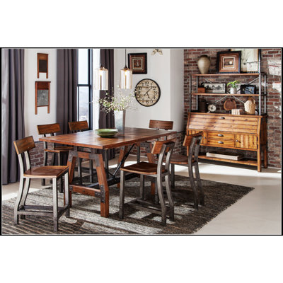 Ensemble de salle à manger à hauteur de comptoir rustique brun et bronze industriel 5 pièces, design industriel pour maisons modernes, durable et élégant