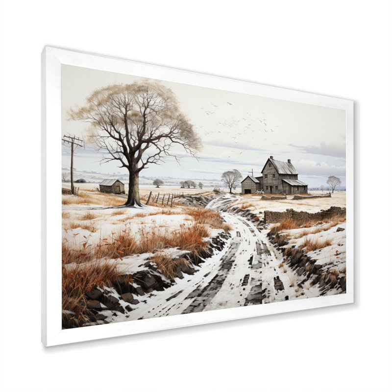 " Winter Farm Monochrome Harvest I ", Cadre simple blanc, H 30 po x l 40 po x P 1,5 po