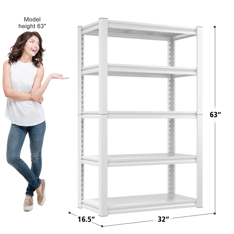 Mabiya Steel Height -Adjustable Shelving Unit Storage Shelves for Garage Kitchen Pantry, 63"H x 32"W x 16.5"D, White
