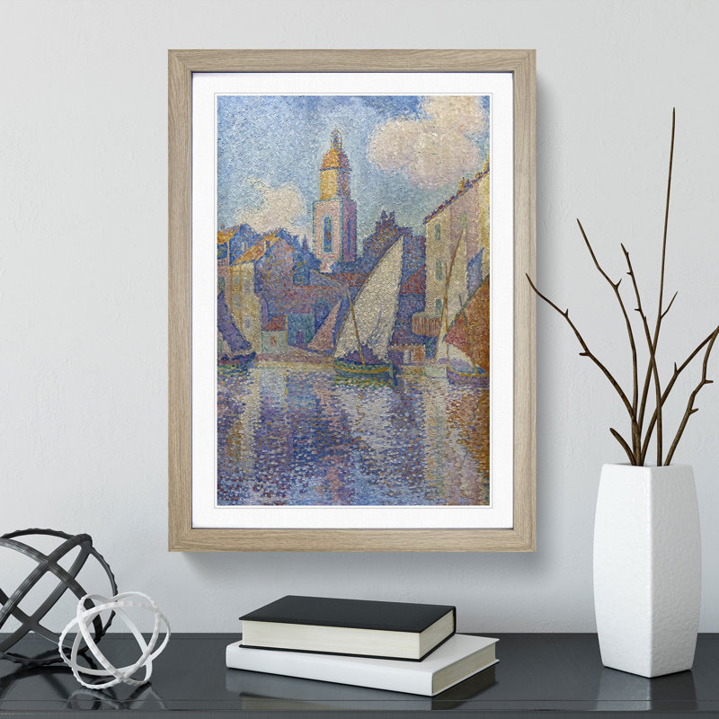 Bell Tower of Saint-Tropez by Paul Signac - Picture Frame Painting, 48cm H x 36cm W x 2cm D, Oak