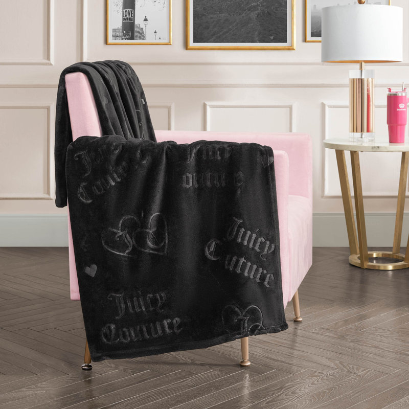Juicy Couture Embossed Plush Throw Blanket, Embossed Crown