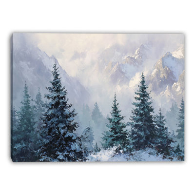 Snowy Peaks and Evergreens Wrapped Canvas Wall Art