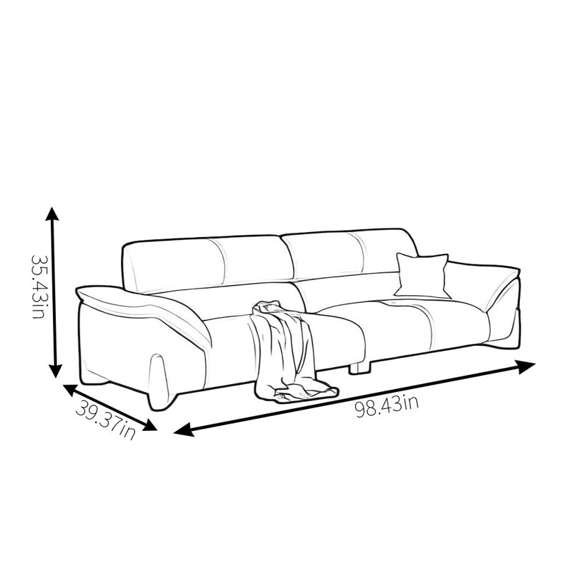 Italian Style Modern Simple Sofa, 3, 35.43" H x 98.43" W x 39.37" D