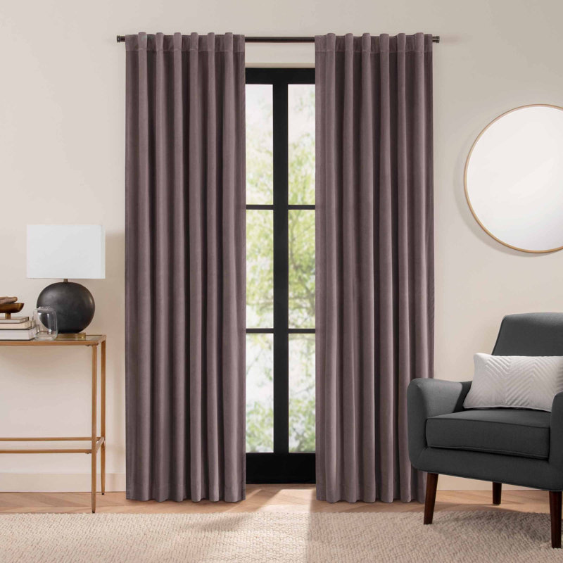 Eclipse Luxury Cotton Velvet 100% Blackout Rod Pocket Back Tab Curtain Panel, 50" W x 84" L, Truffle