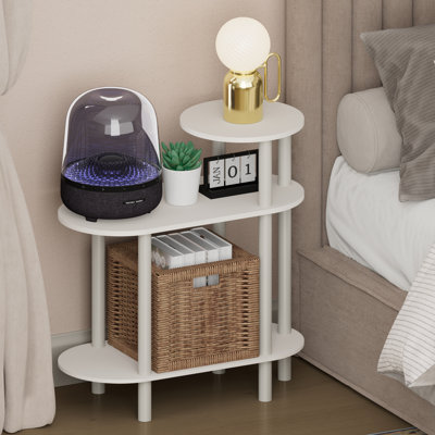 Furinno TURN-N-TUBE Night Stand, 3-Tier Oval Sofa Nightstand with Open Shelf, Toolless Assembly Narrow End Table, Side Table, Bedside Table, for Bedroom, Closet, Living Room, White