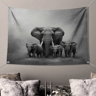 Tapisserie murale famille d'éléphants d'Afrique - Éléphants