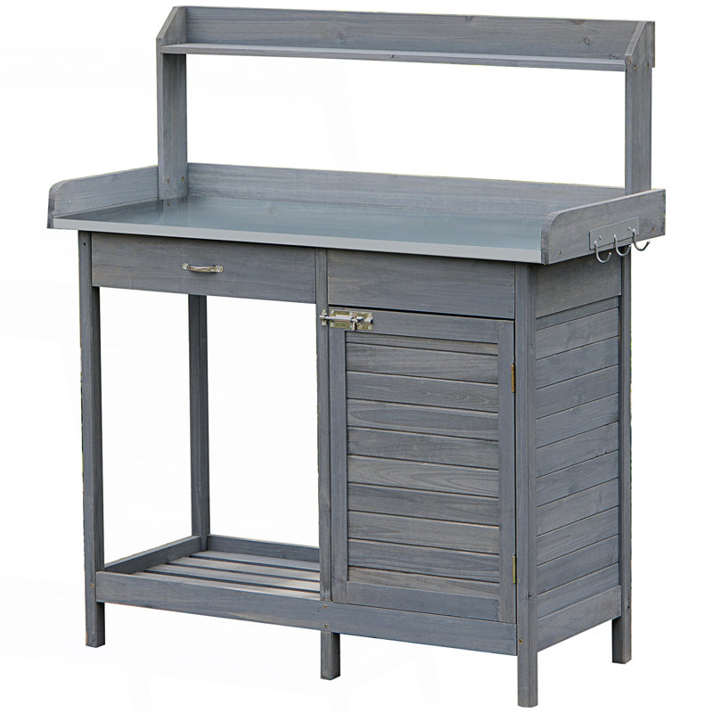 Accent Cabinet, Outdoor Potting Bench Table, Storage Cabinet With Open Shelf