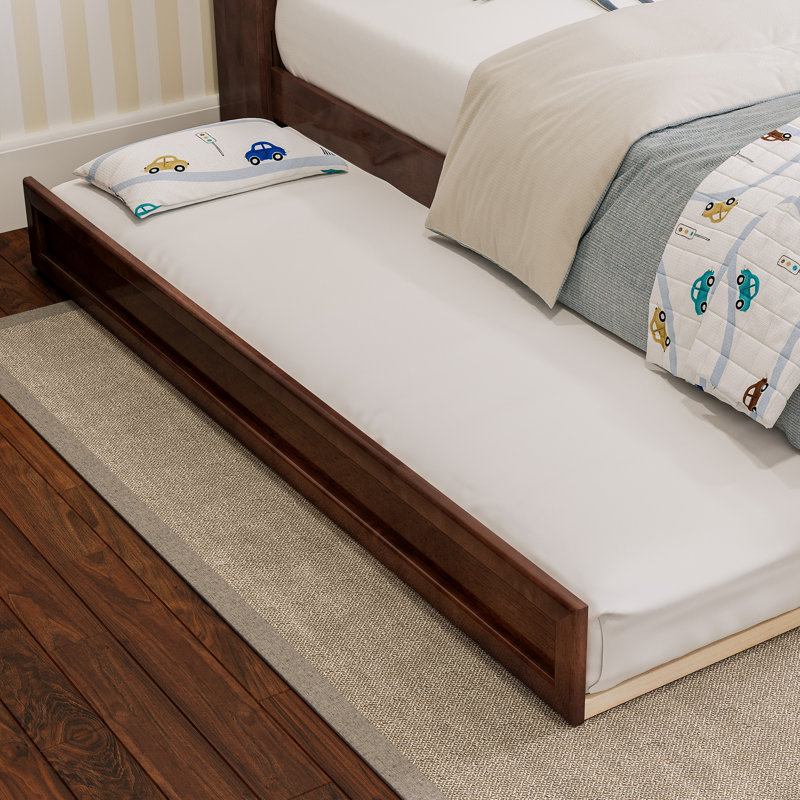 Lit gigogne en bois massif Sanvir, Lit simple, Noyer
