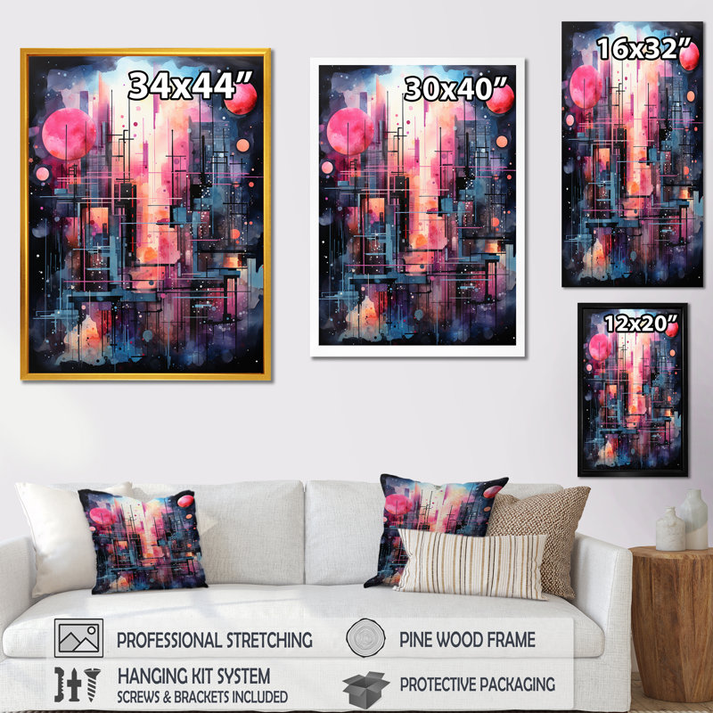 «Abstract Northern Pink Luminous Night 2 - Northern Lights», art mural, H 40 po x l 30 po x P 1,5 po, Cadre photo argenté