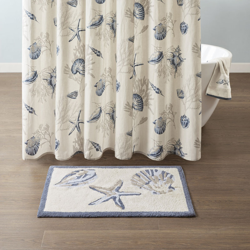 34*21“ Reversible High Pile Tufted Bath Rug, Blue/	Soft & Absorbent Shaggy Mat for Bathroom Floor, 34" L x 21" W