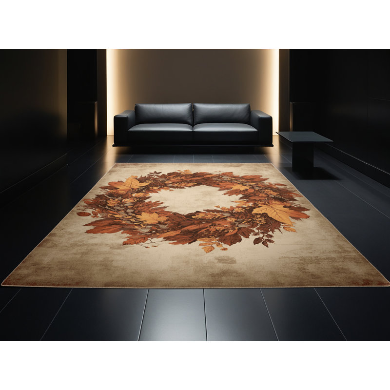 Machine Washable Ahart Thanksgiving Modern & Contemporary Abstract Rug in Brown – Beige Binding, 5x8