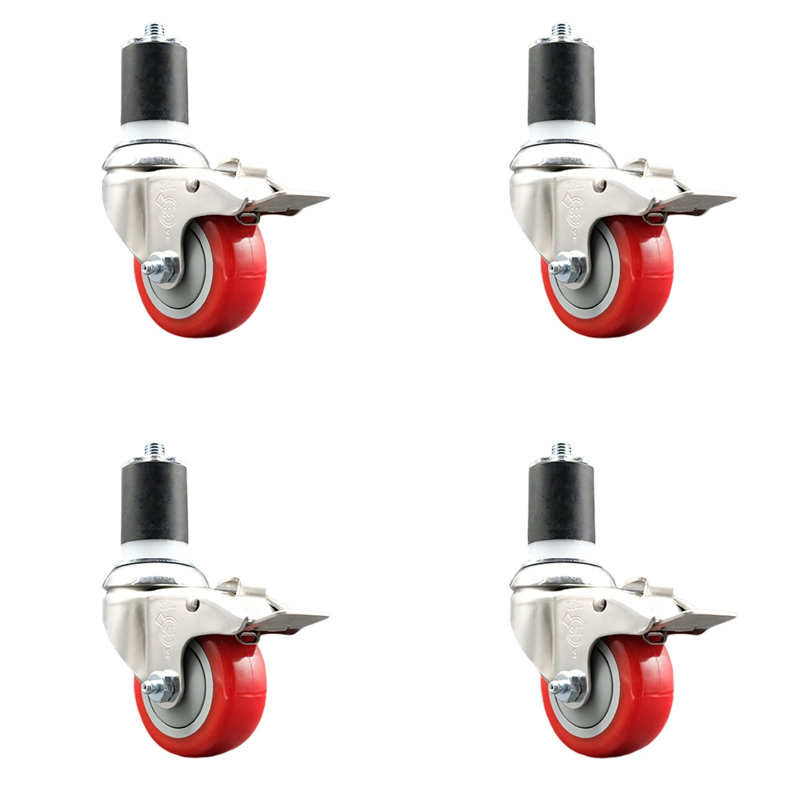 Jeu de roulettes extensibles en poly, H 3 po x l 3 po, Rouge