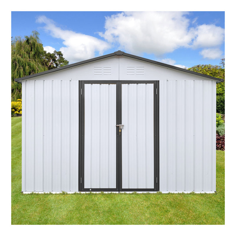 Abri de jardin en métal 10 pi x 12 pi - bleu, Blanc / Gris