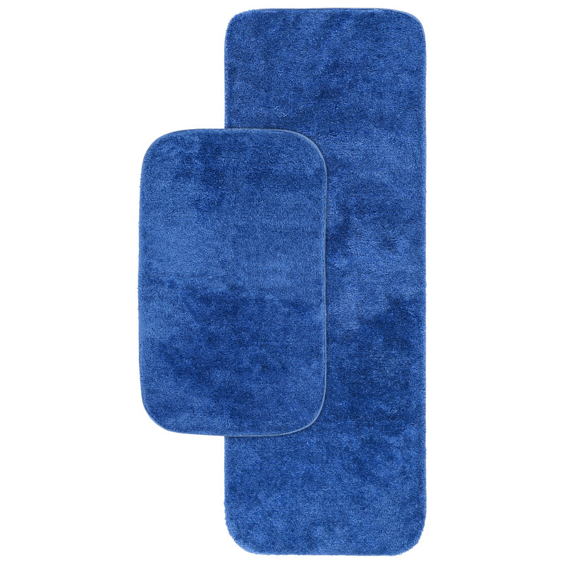 Mccluney Traditional Nylon 2 Piece Bath Rug Set with Non-Slip Backing, Dark Blue