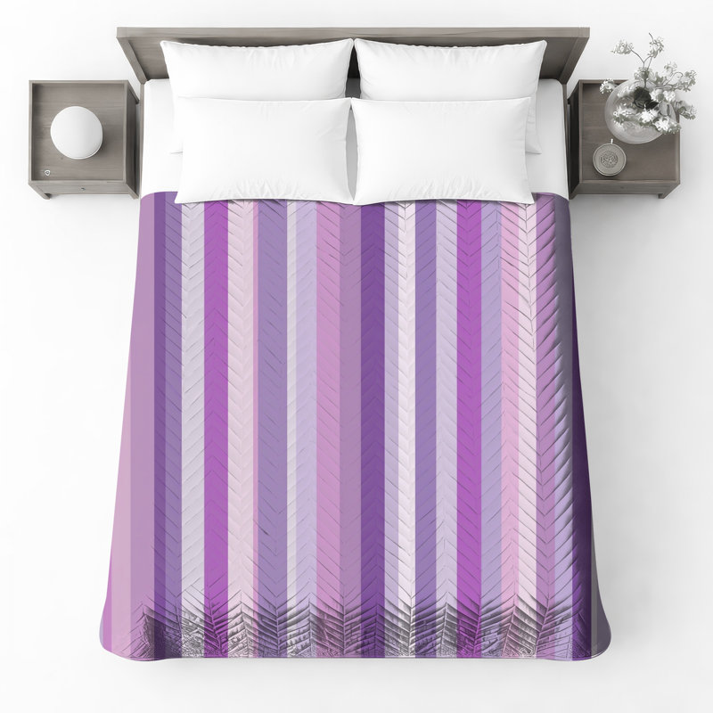 Couvre-lit matelassé à rayures mauves, Grand lit