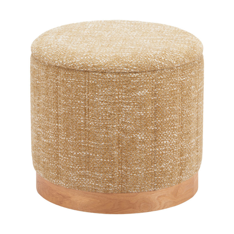 Pouf rond de 50 cm (20 po) en bois jaune et naturel et revêtement, avec rangement