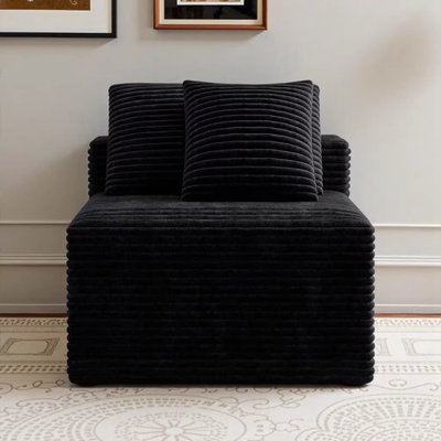 Fauteuil d'appoint surdimensionné en velours côtelé noir, canapé simple avec 2 coussins, l 35,4 po pour les petits espaces
