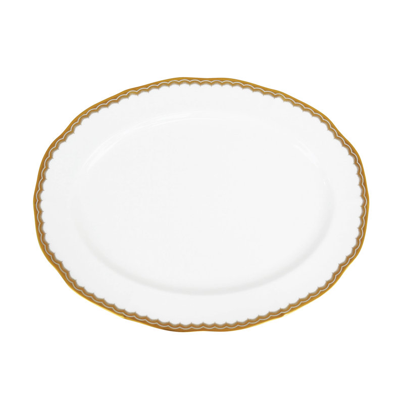 Antique Gold Bone China Platter, 1.5" H x 11.5" L x 8.5" W