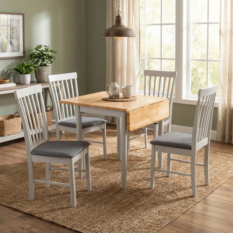 Deerfiled 4 - Person Drop Leaf Rubberwood Solid Wood Dining Set