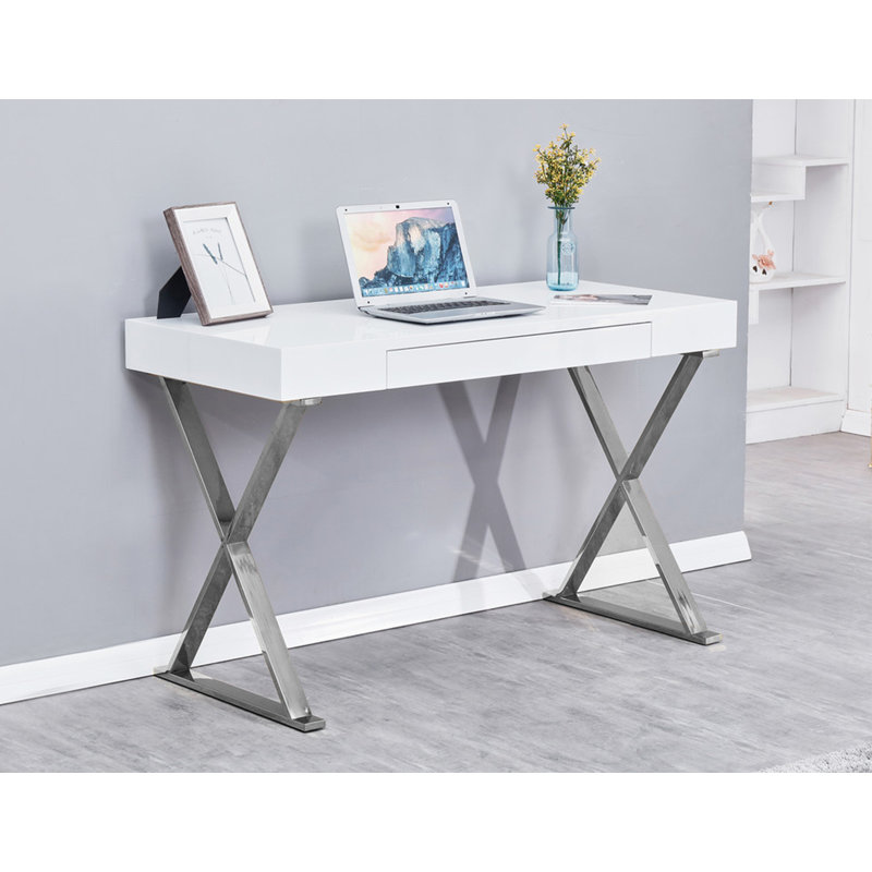 Chelsey 47" Metal Base Writing Desk , Silver