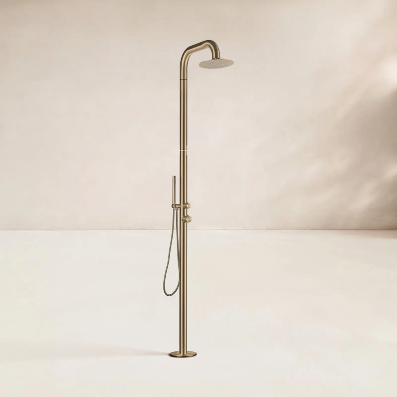 Douche d'extérieur autoportante en acier inoxydable, Or brossé