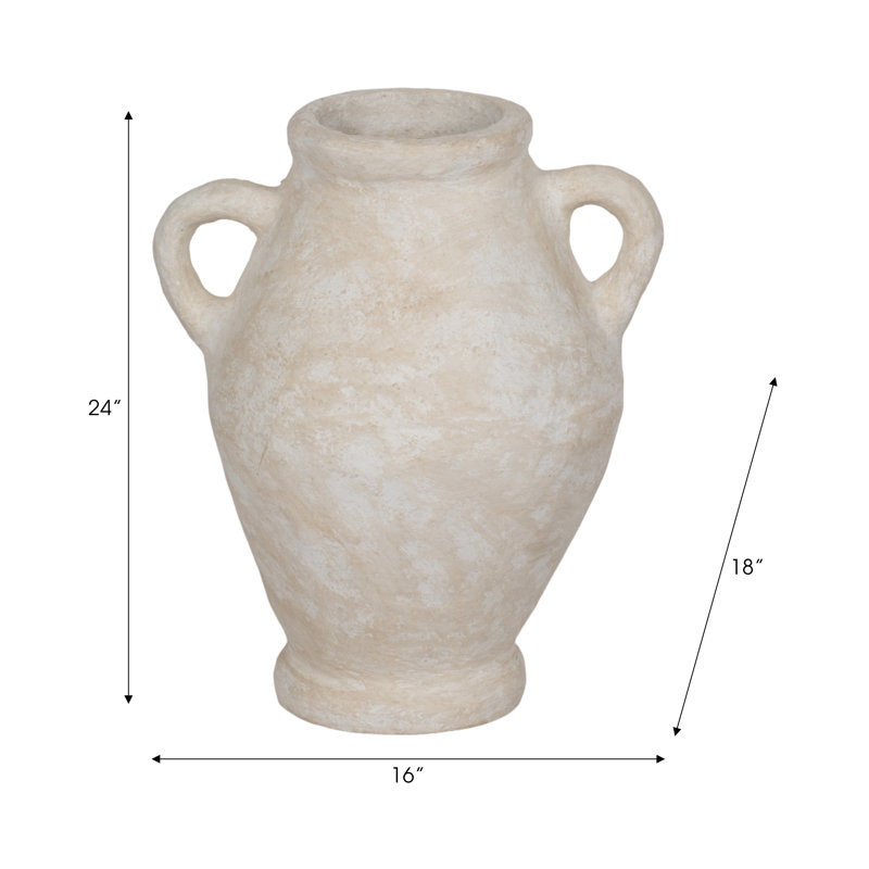 Beesan Decorative Terracotta Vase Handcrafted Amphora-Style with Dual Handles, 24" H x 18" W x 16" D