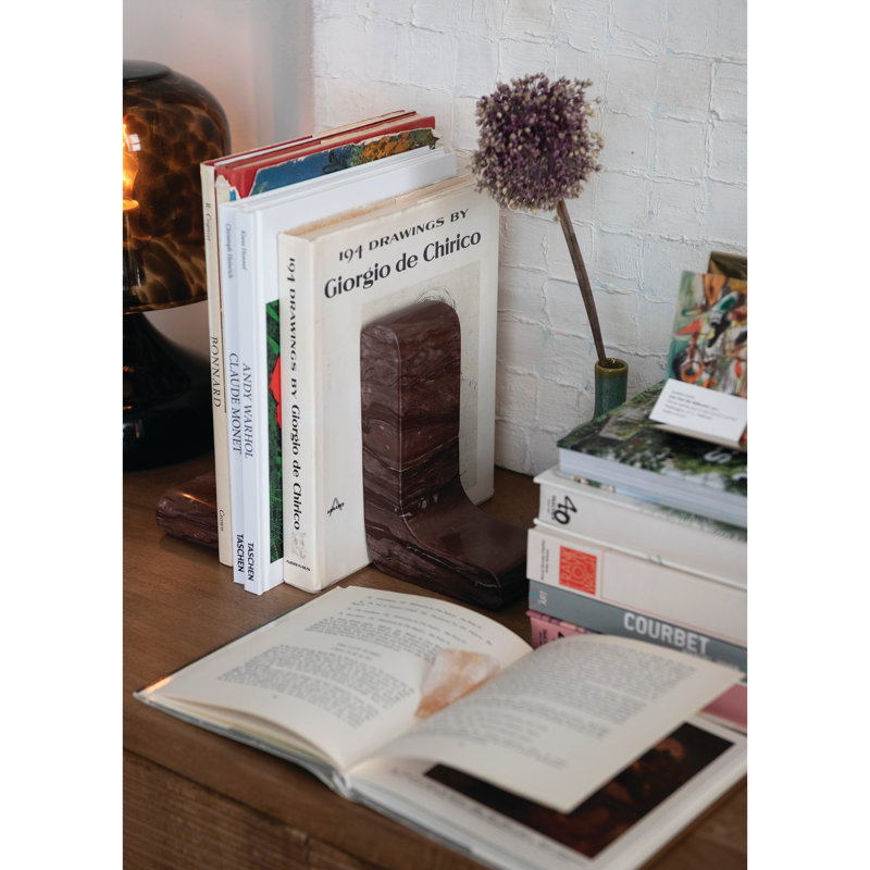 Chocolate Marble Duo Bookends Hand‑Carved Accent