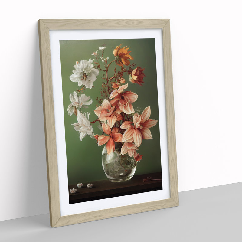 Victorious Flowers - Wall Art, 48cm H x 36cm W, Oak Framed, White