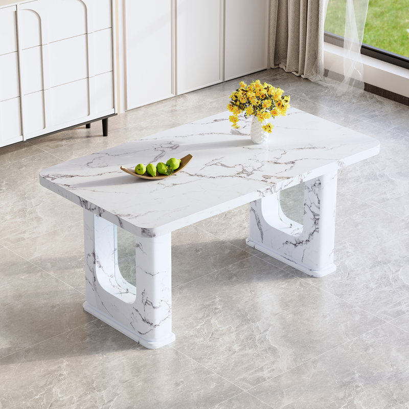 64.5×35.4 Inch Stylish Marble-Patterned Dining Table