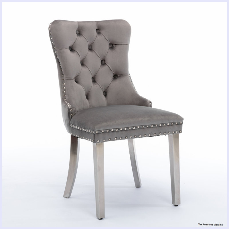 Chaise de salle à manger rembourrée Kalana, Gris, Argent
