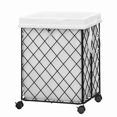 Panier à linge avec roulettes, panier à linge roulant, doublure amovible et lavable, structure en métal, convient aux chambres à coucher, salles de bain, salles de lavage, blanc
