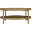 Table basse ronde Sand Wash 2, fabriquée en hévéa et en bois d'ingénierie, tablette inférieure tressée pour le rangement, pieds en laiton vieilli, décor côtier avec finition, en bois d'hévéa et placage en frêne.