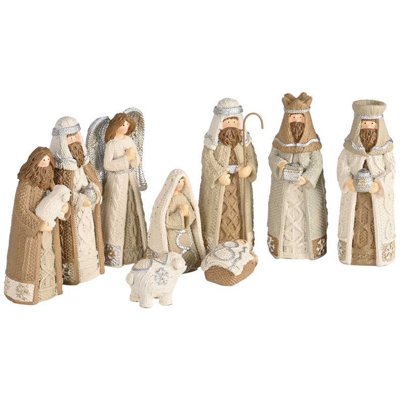 Nativité 9 pièces blanc tricoté 4H