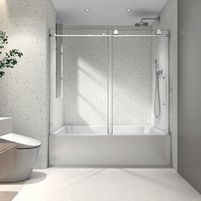 Frameless One Fixed And One Shifted Shower Door,70MM 304 Stainless Steel Large Pulleys With Adjustable Soft Closing Function,With Nano Easy Cleaning,Stick Explosion-Proof Menbrance