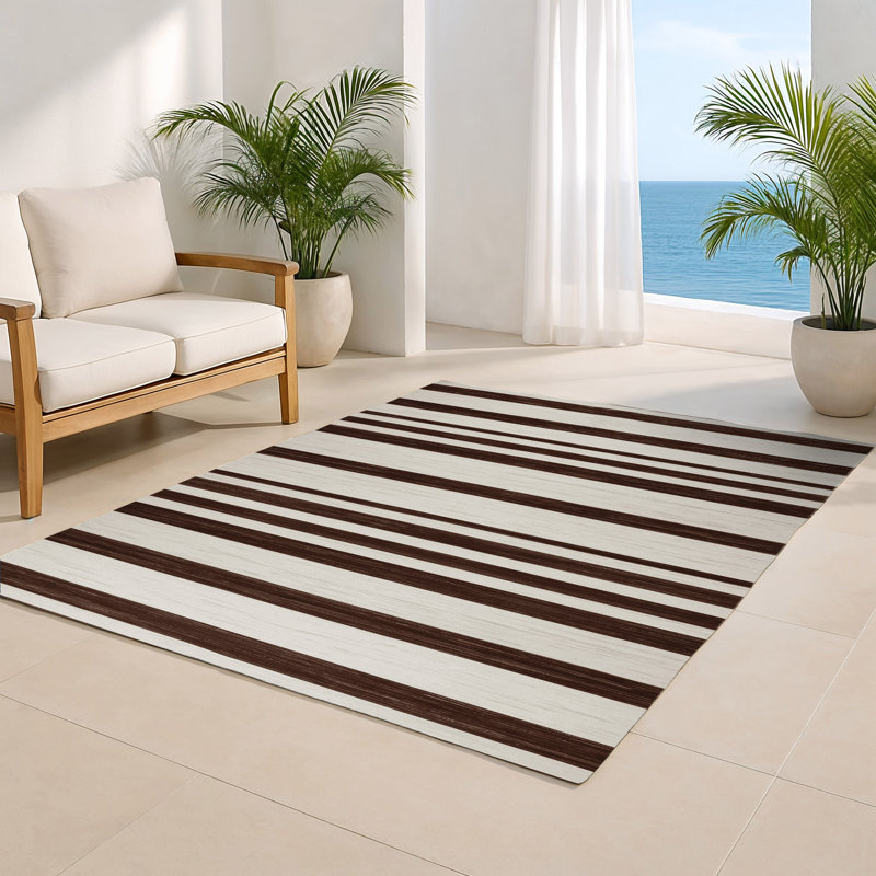 Tapis intérieur / extérieur gris HorizontalStripes, Rectangulaire 8 pi x 10 pi