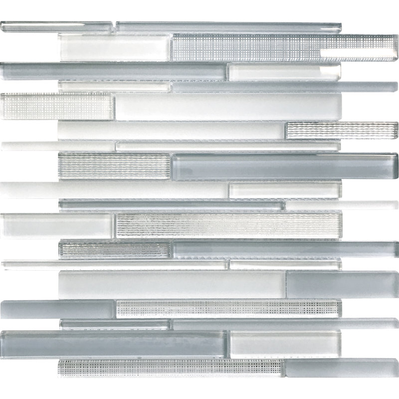 11.8" x 12.2" Glass Mosaic Tile, White/Blue/Silver
