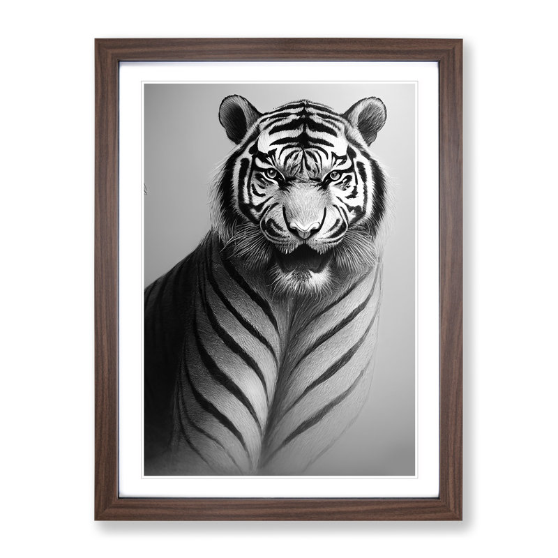 Monochrome Tiger No.6 - Wall Art, 46cm H x 34cm W x 2cm D, Walnut Framed