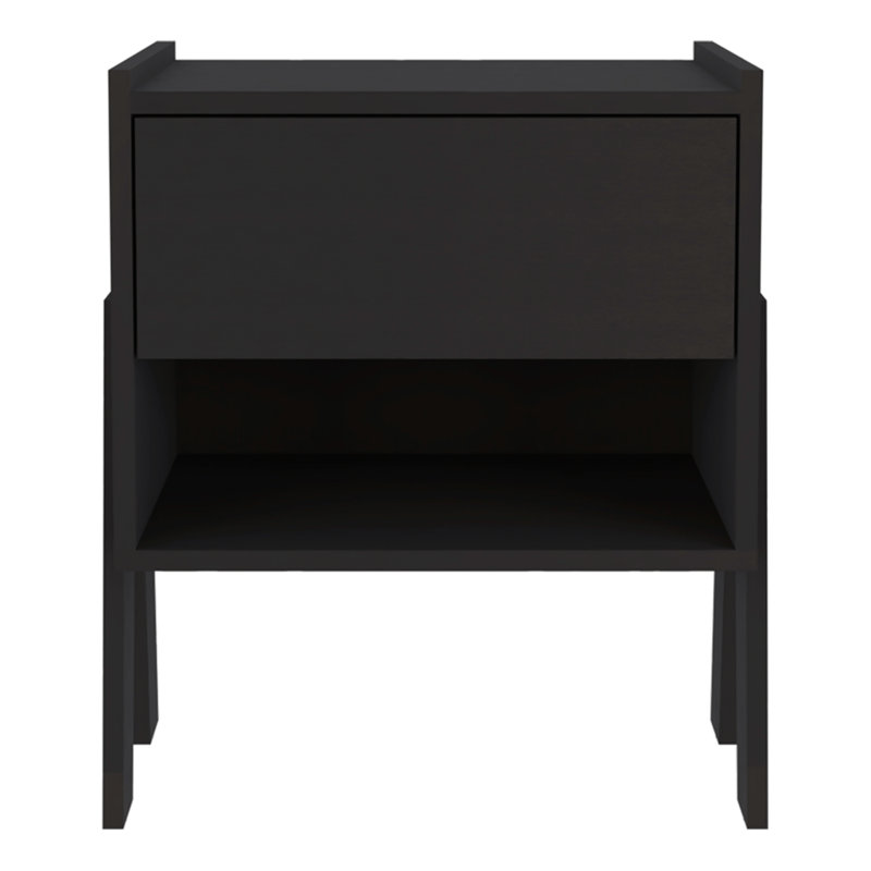 Table de bout, table d'appoint à quatre pieds, une tablette ouverte, un tiroir, Noir