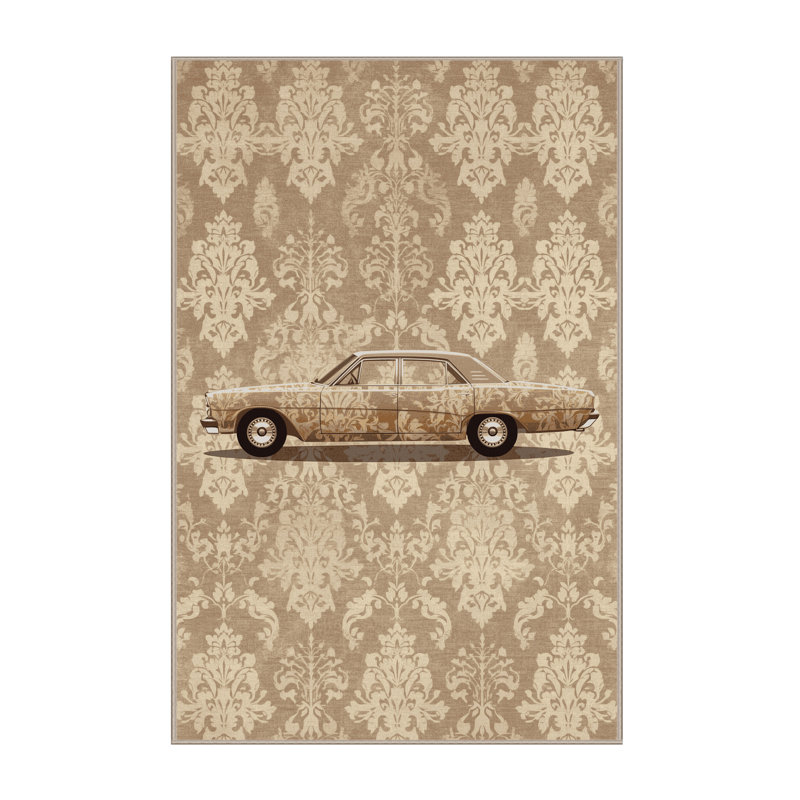 Tapis damassé rétro à motif de voiture berline classique lavable à la machine, 7 x 9