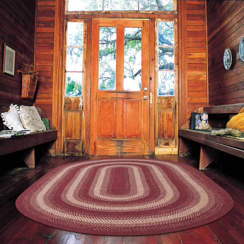 Autumn Maple Non Shedding Premium Jute Burgundy/Tan Rug, Oval 8' x 10'