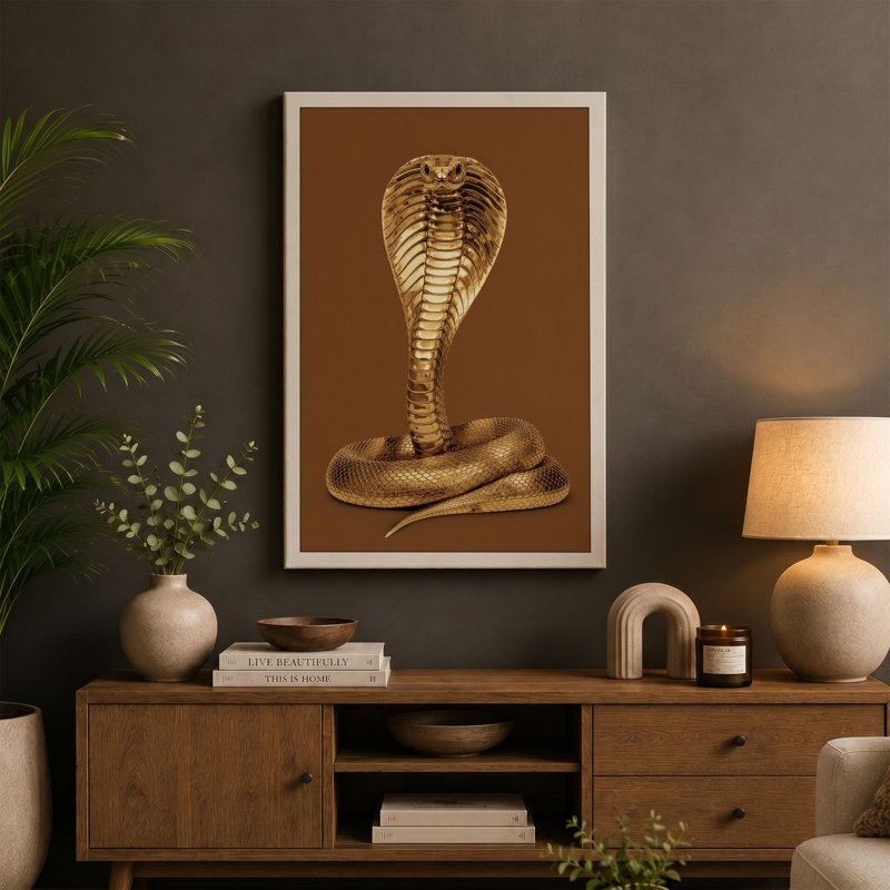 Golden Cobra Modern - Wrapped Canvas, 18x12 - 45.7 x 30.5 cm, Black Border