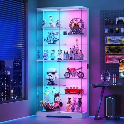 180 cm Tall Glass Display Cabinet with RGB LED Lights, 10-Tier Shelves