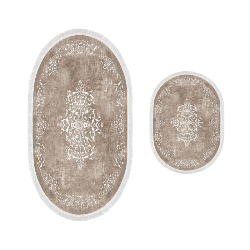 Ensemble de luxueux tapis de bain (2 pièces), beige et blanc, 19,7 po x 23,6 po et 23,6 po x 39,4 po | 100% polyester, 25,0 oz / verge carrée | Dessous antidérapant, antibactérien, facile à nettoyer | Parfait pour les salles de bain modernes