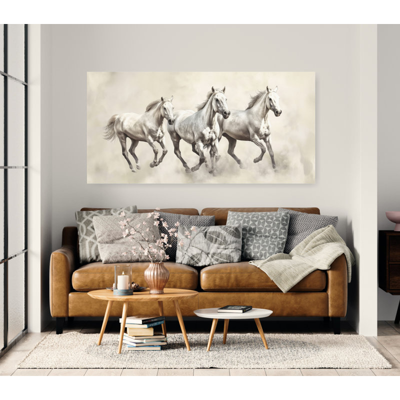 Chevaux, décor de ferme, impression d'art mural très grand, art mural sur toile horizontal, H 20 po x l 40 po x P 1,5 po
