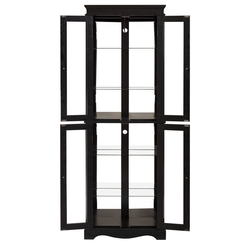 Vitrine vitrée noire avec cadre en bois, rangement à 6 niveaux pour objets de collection, vin et décoration